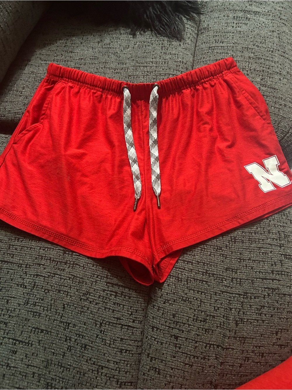 Red Women's Athletic Drawstring Shorts with Nebraska Logo